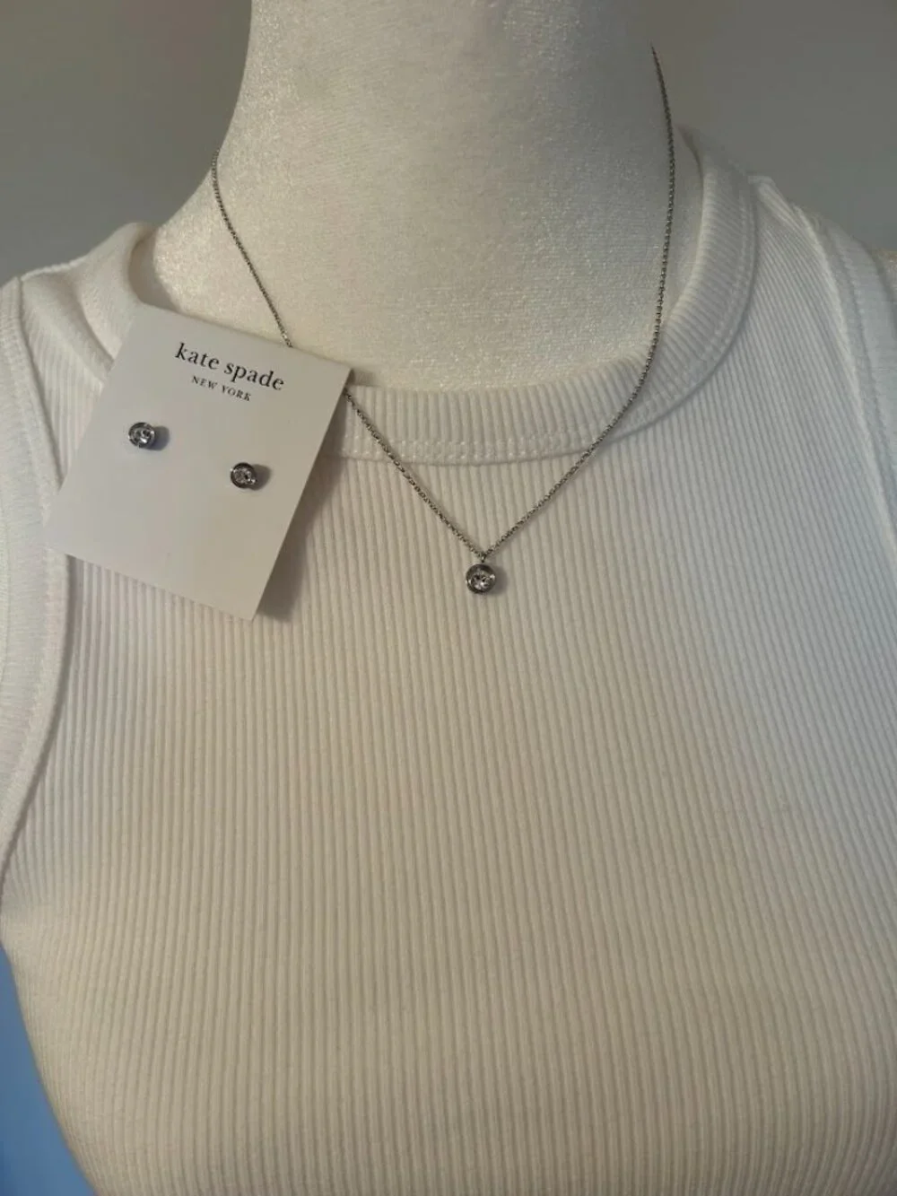NWT Kate Spade Silver Sparkle Pendant Necklace & Earrings Set with Dust Bags